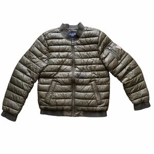 GUESS Men’s Quilted Bomber Puffer Jacket Size Small Olive Green Light Weight Zip